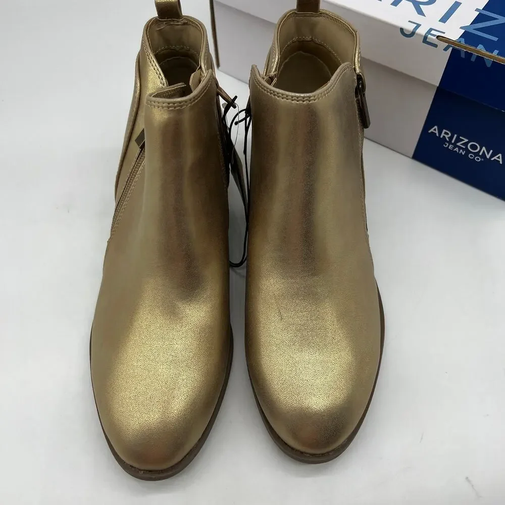 Arizona Jean Co Womens Castle Stacked Heel Booties Gold Size 9.5 W